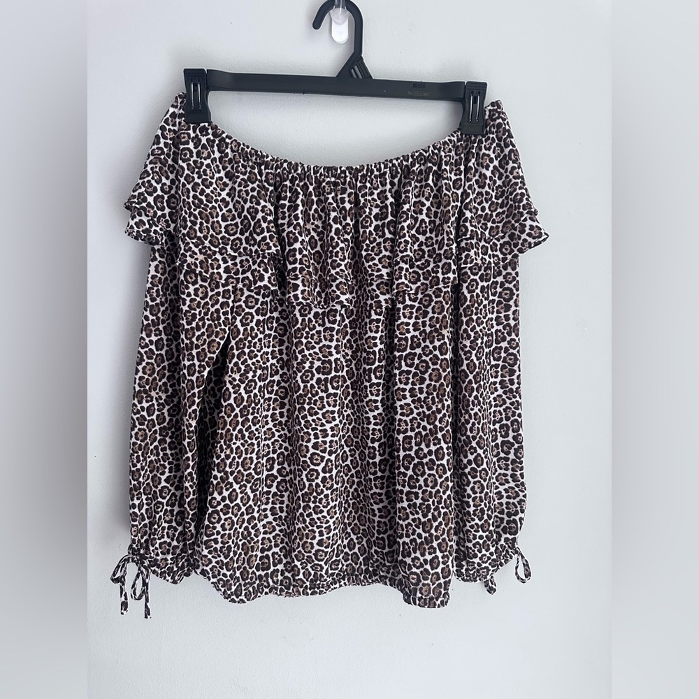 Michael Kors Cheetah-Print Ruffled Top peasant blouse off- shoulder Size Small - Picture 1 of 7